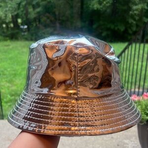 Silver metallic bucket hat